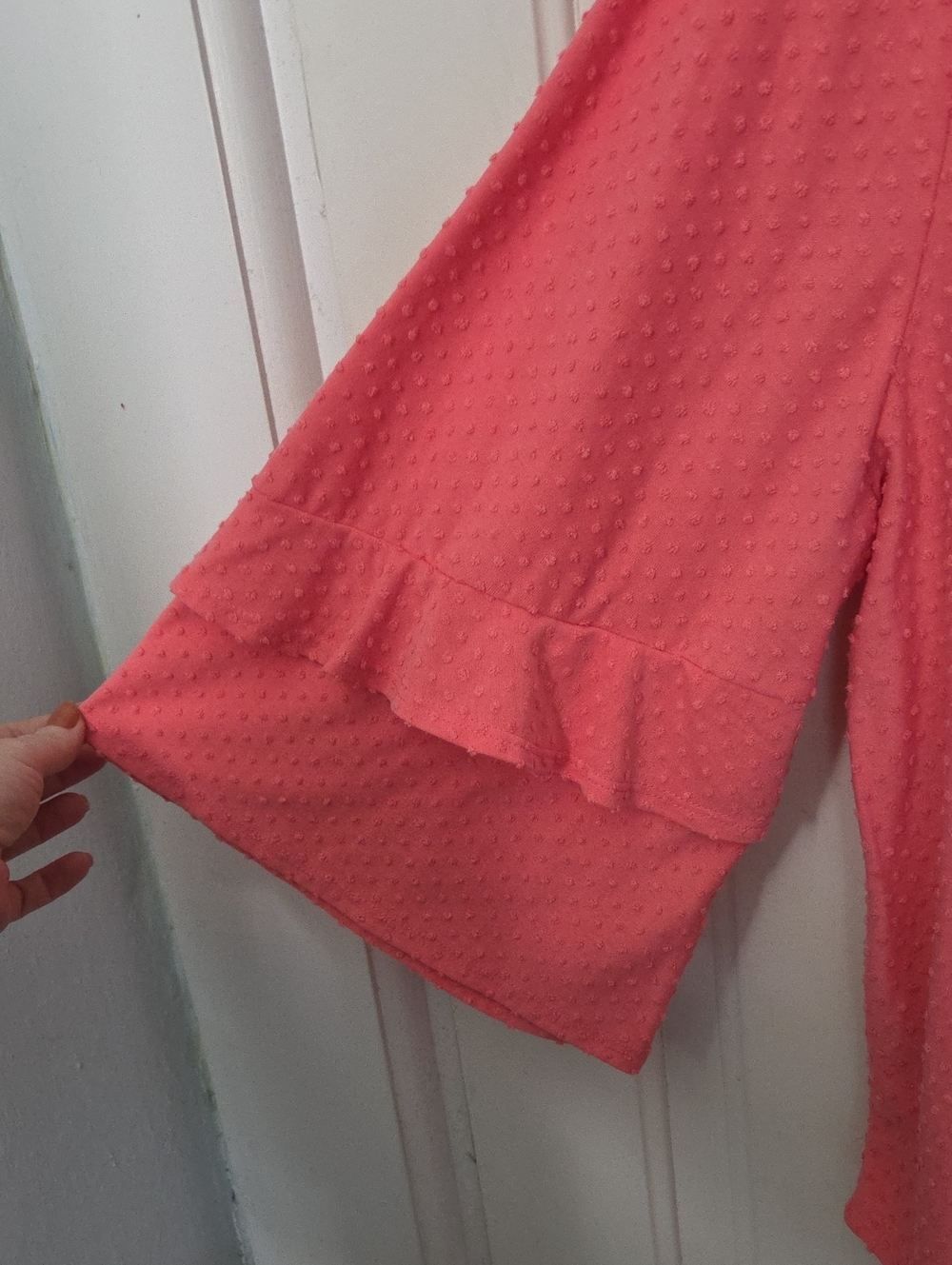 Ruby Rd Pink Swiss Dot Top With Ruffled Sleeves - Picture 2 of 6